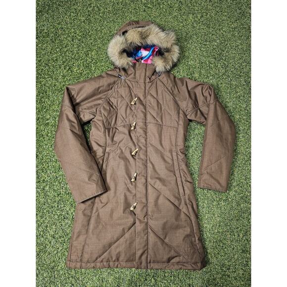 Volcom Thermonite Parka Jacket Womens Snow 06 Sz Medium Brown Long 8000MM/5000GM - Picture 1 of 8